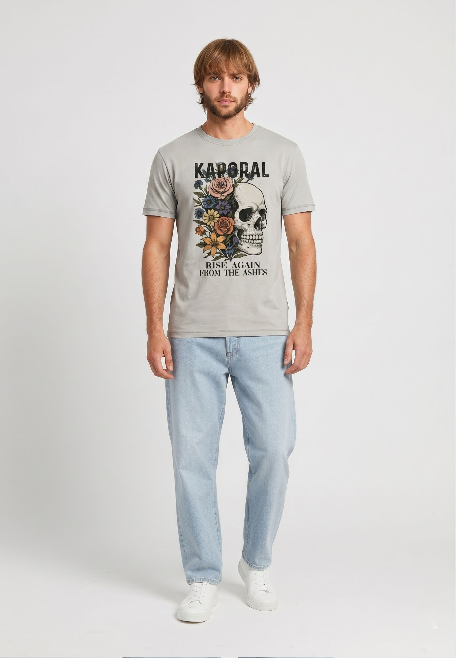 kaporal-kulls-t-shirt-creme-totenkopf-print-baumwolle image 1