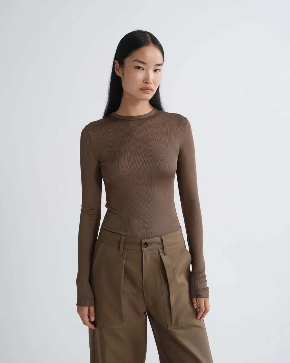 agolde-delphi-slim-viskose-shirt-brunel-khaki-langarm image 1