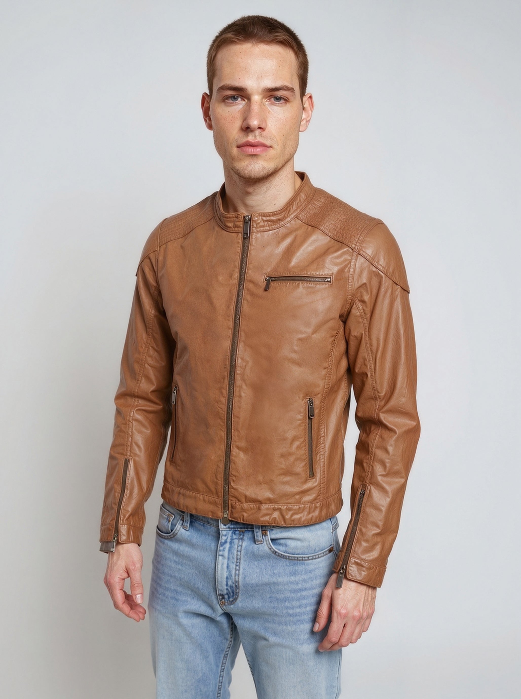 kaporal-villy-lederjacke-herren-cognac-slim-lammleder image 2