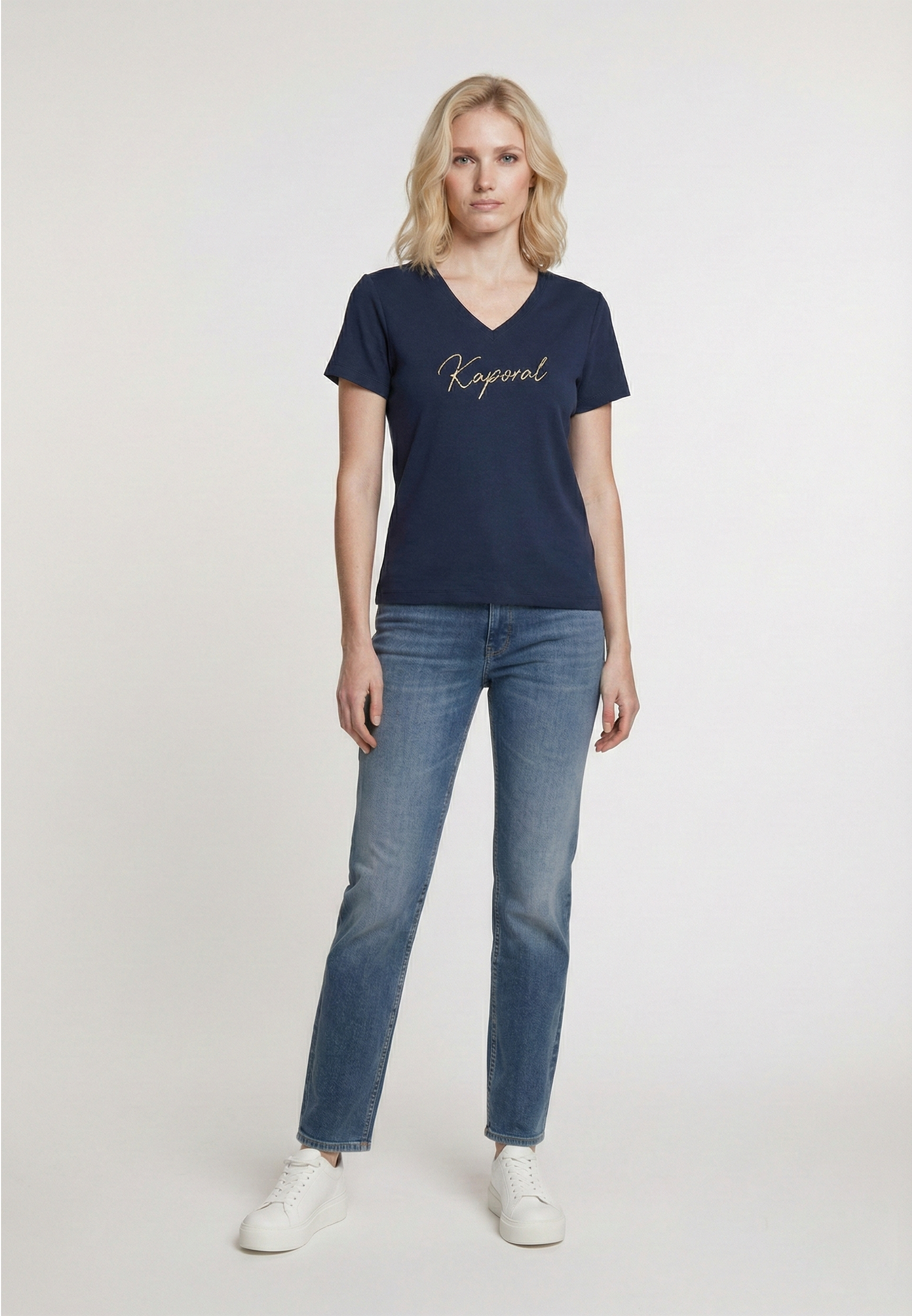 kaporal-lion-t-shirt-damen-marine-slim-stretch-v-ausschnitt image 2