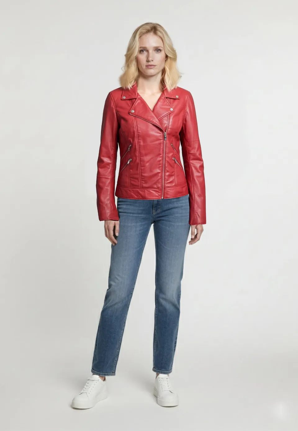 kaporal-denise-perfecto-lederjacke-rot-damen-lammleder-slim image 1