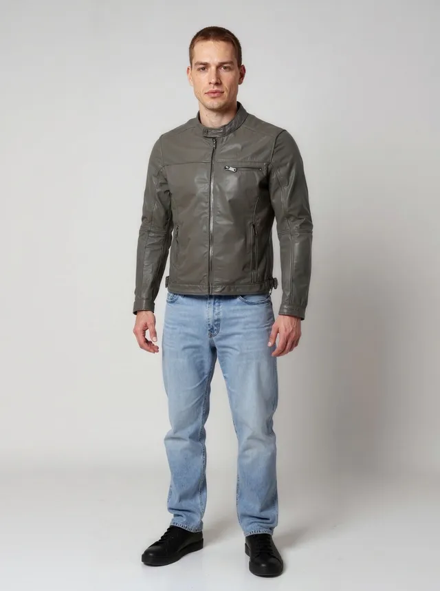 kaporal-calvin-lederjacke-herren-vintage-grau-biker-slim image 1