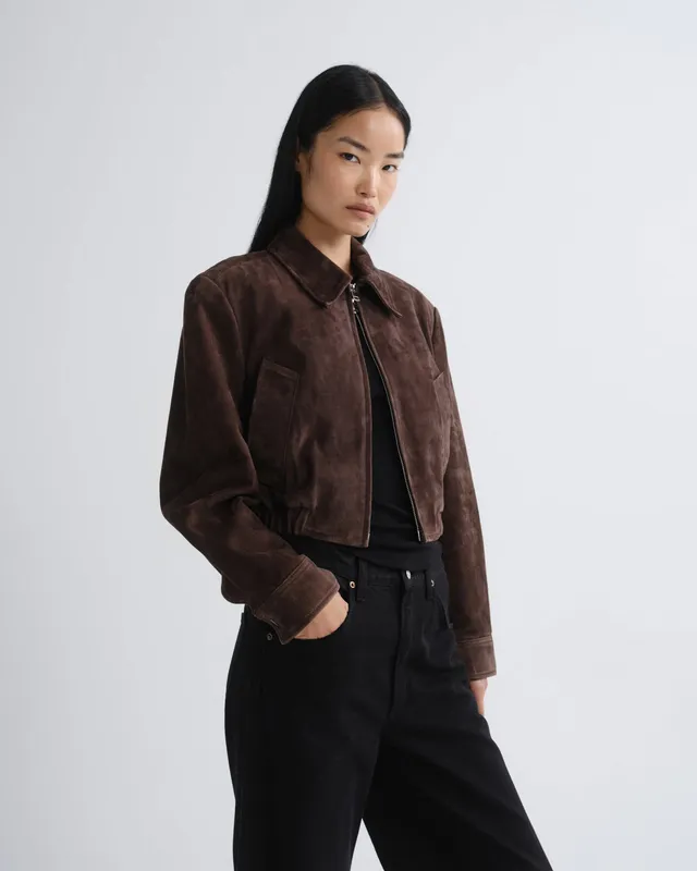 agolde-nahla-cropped-suede-jacke-root-braun image 1