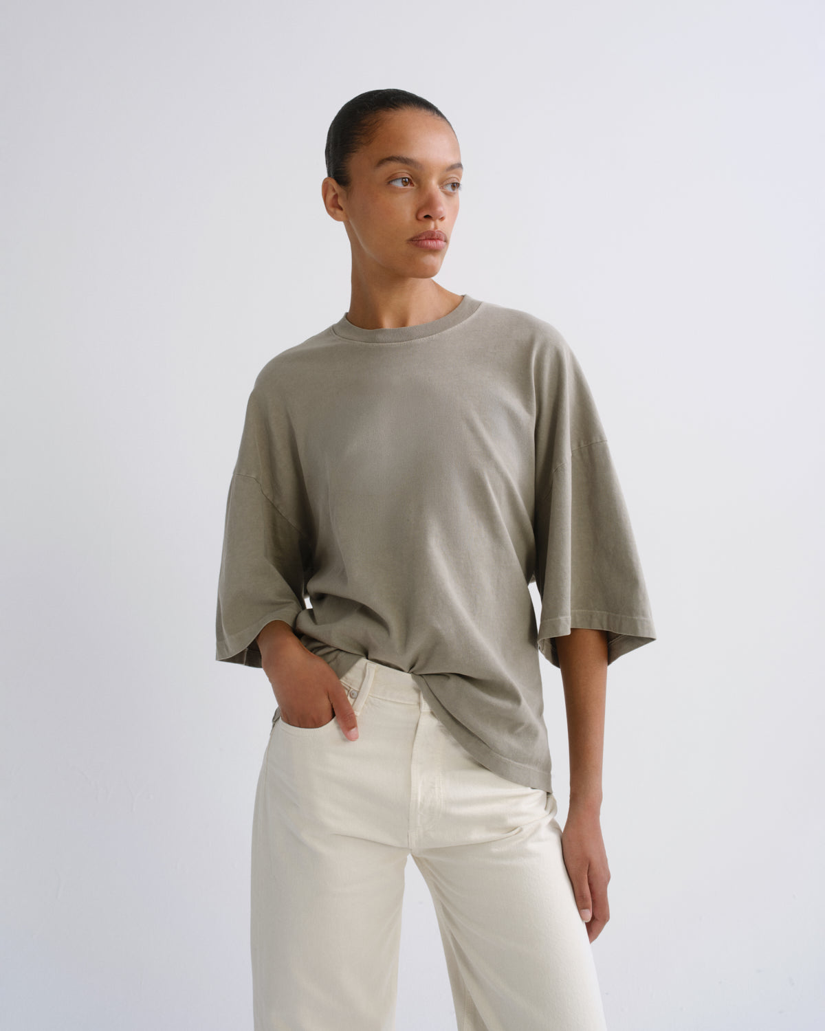agolde-ellery-tee-t-shirt-drab-beige-puff-rmel image 1