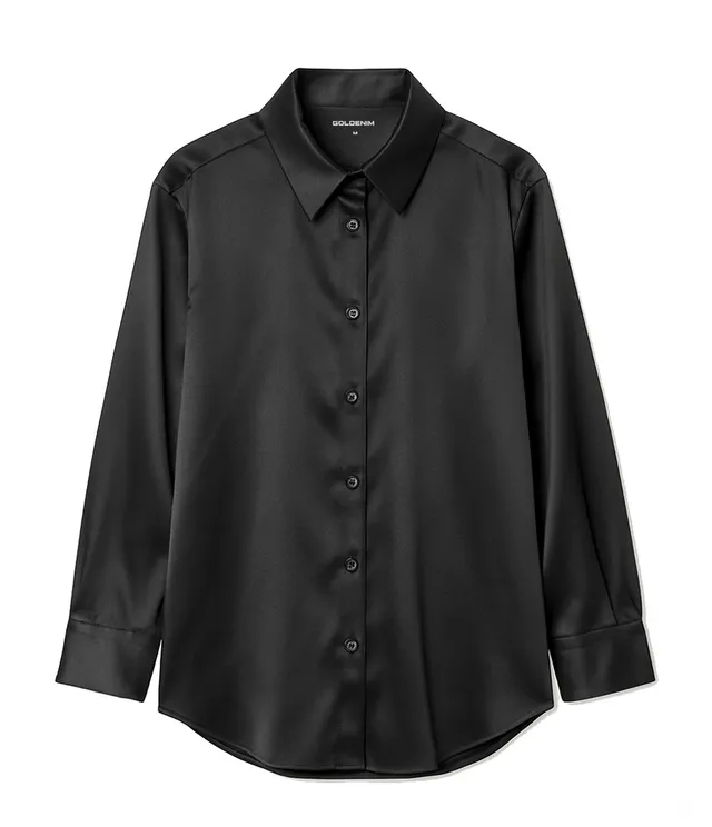 goldenim-paris-femme-chemise-satin-noir-satinbluse-schwarz-elegant image 1