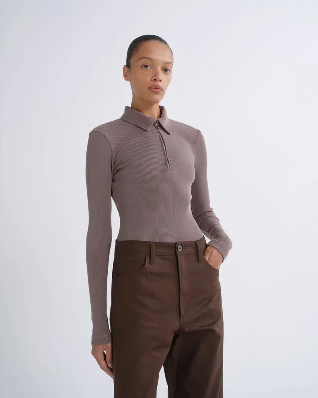 agolde-amica-zip-polo-poloshirt-mauvine-bio-baumwolle image 1