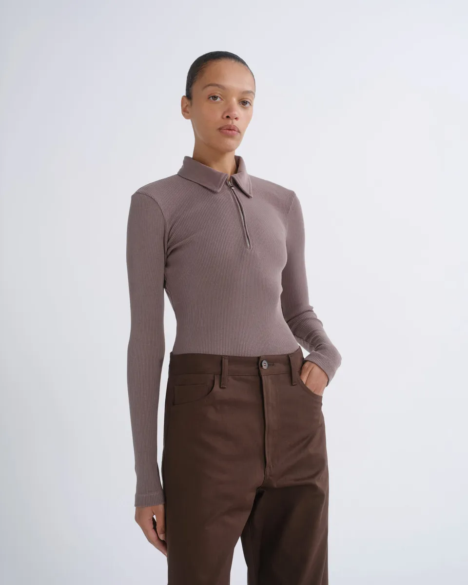 agolde-amica-zip-polo-poloshirt-mauvine-bio-baumwolle image 1