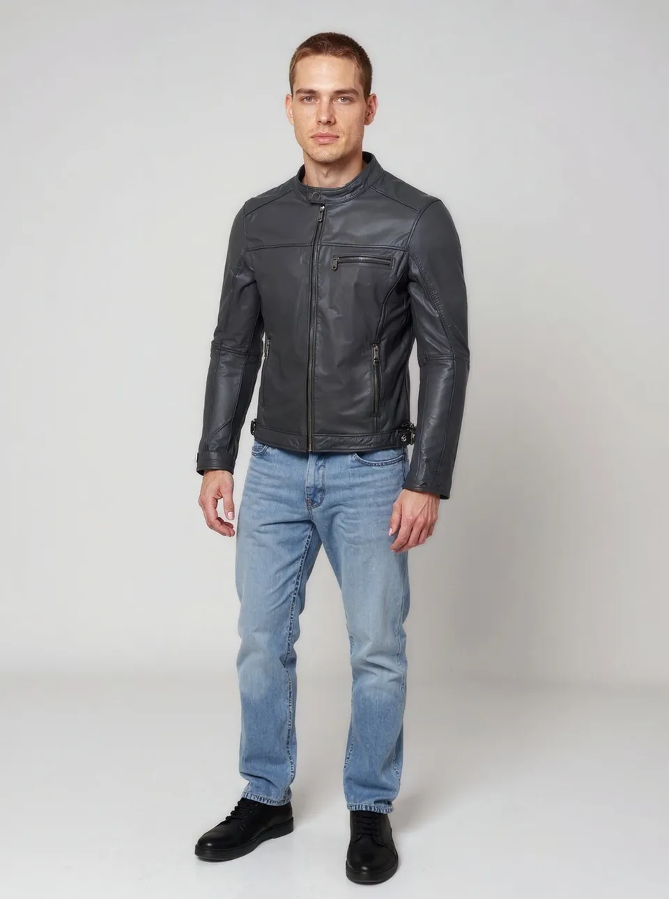 kaporal-calvin-biker-lederjacke-herren-schwarz-lammleder-slim image 1