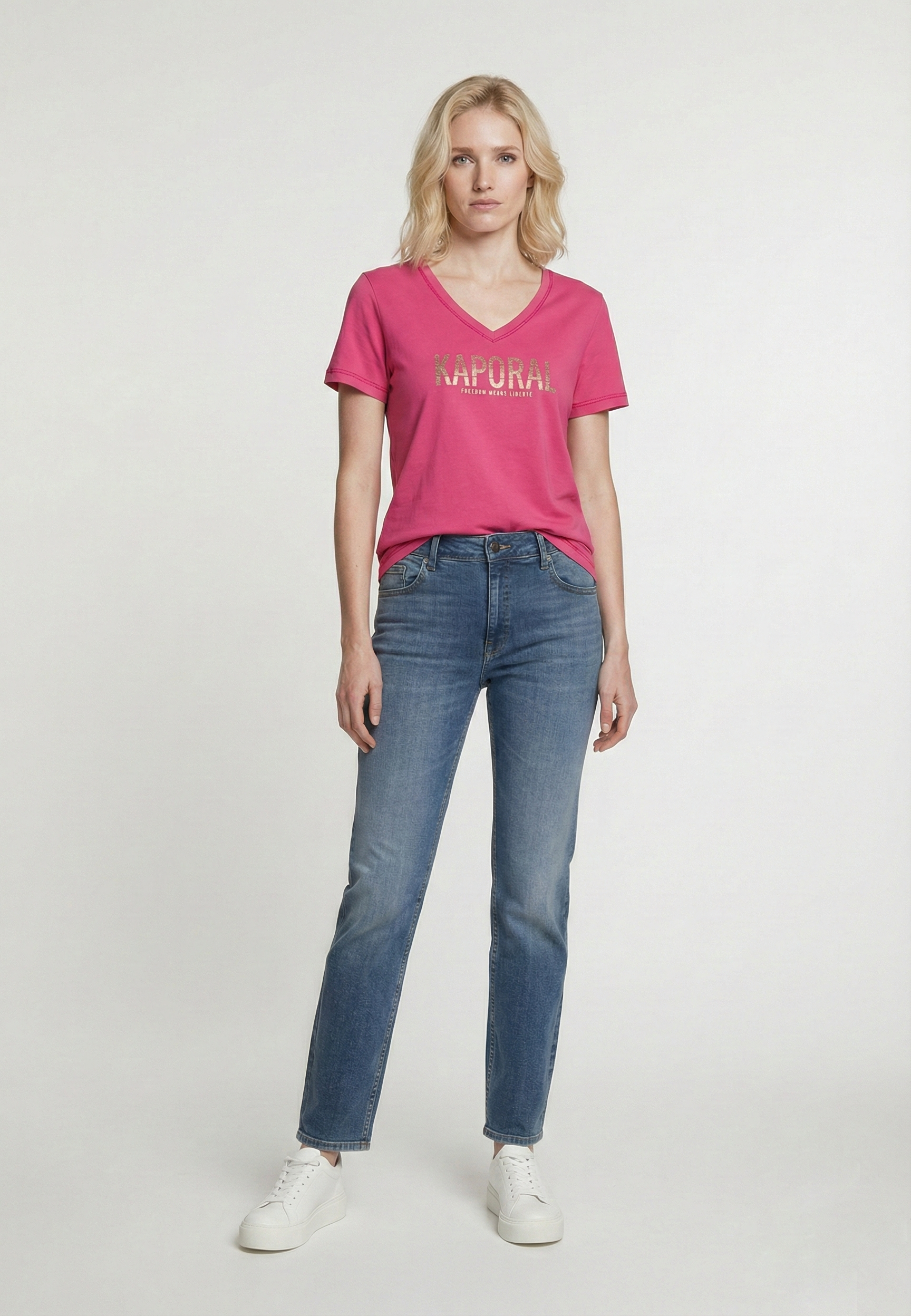 kaporal-krew-t-shirt-rosa-baumwolle-damen-v-ausschnitt image 1