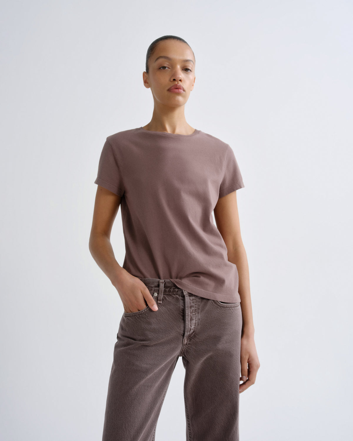 agolde-adine-longline-damen-t-shirt-mauvine-rosa image 1
