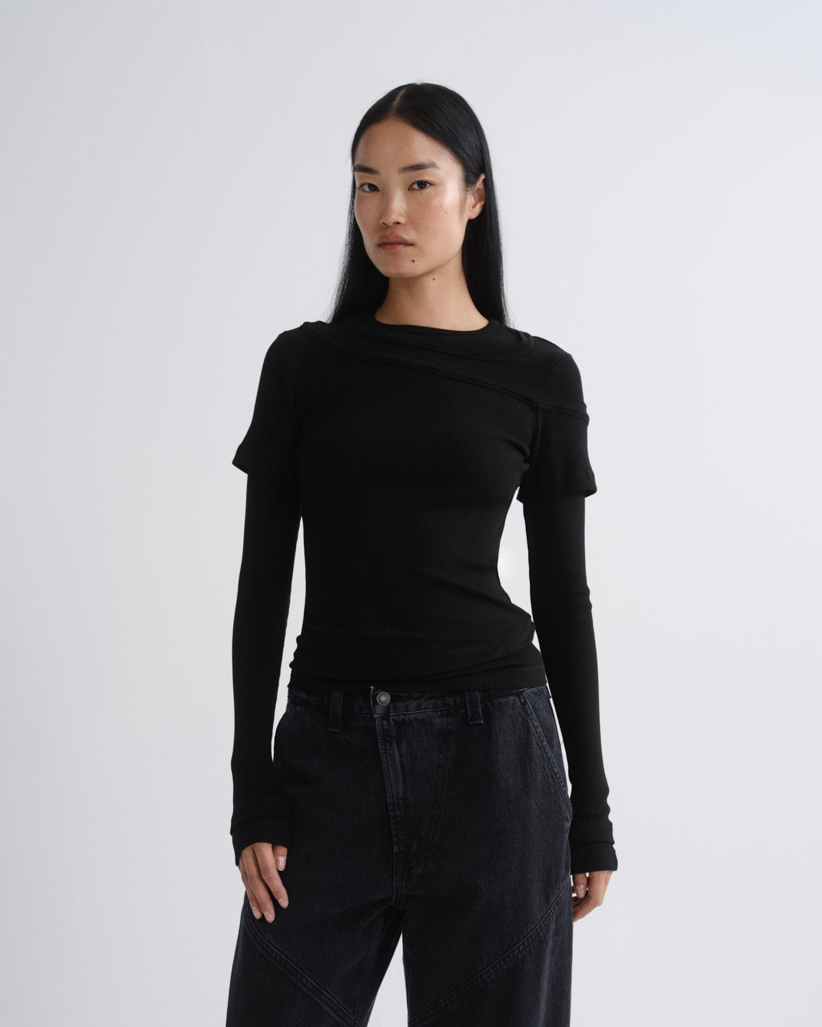 agolde-harlon-top-shirt-schwarz-damen-ripstrick image 1