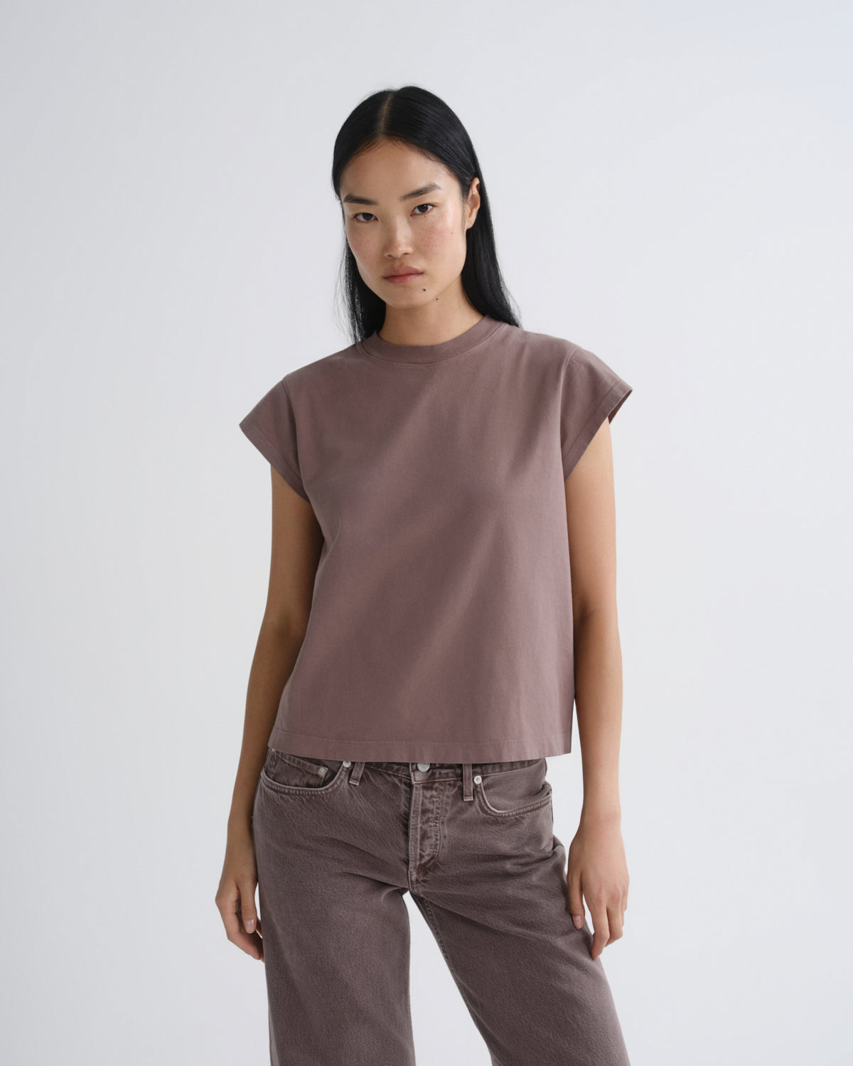 agolde-bryce-cap-sleeve-tee-damen-t-shirt-mauvine image 1