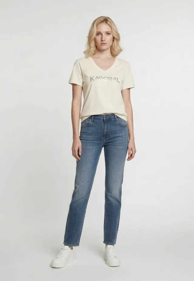kaporal-seliv-damen-t-shirt-creme-slim-stretch-v-ausschnitt image 1