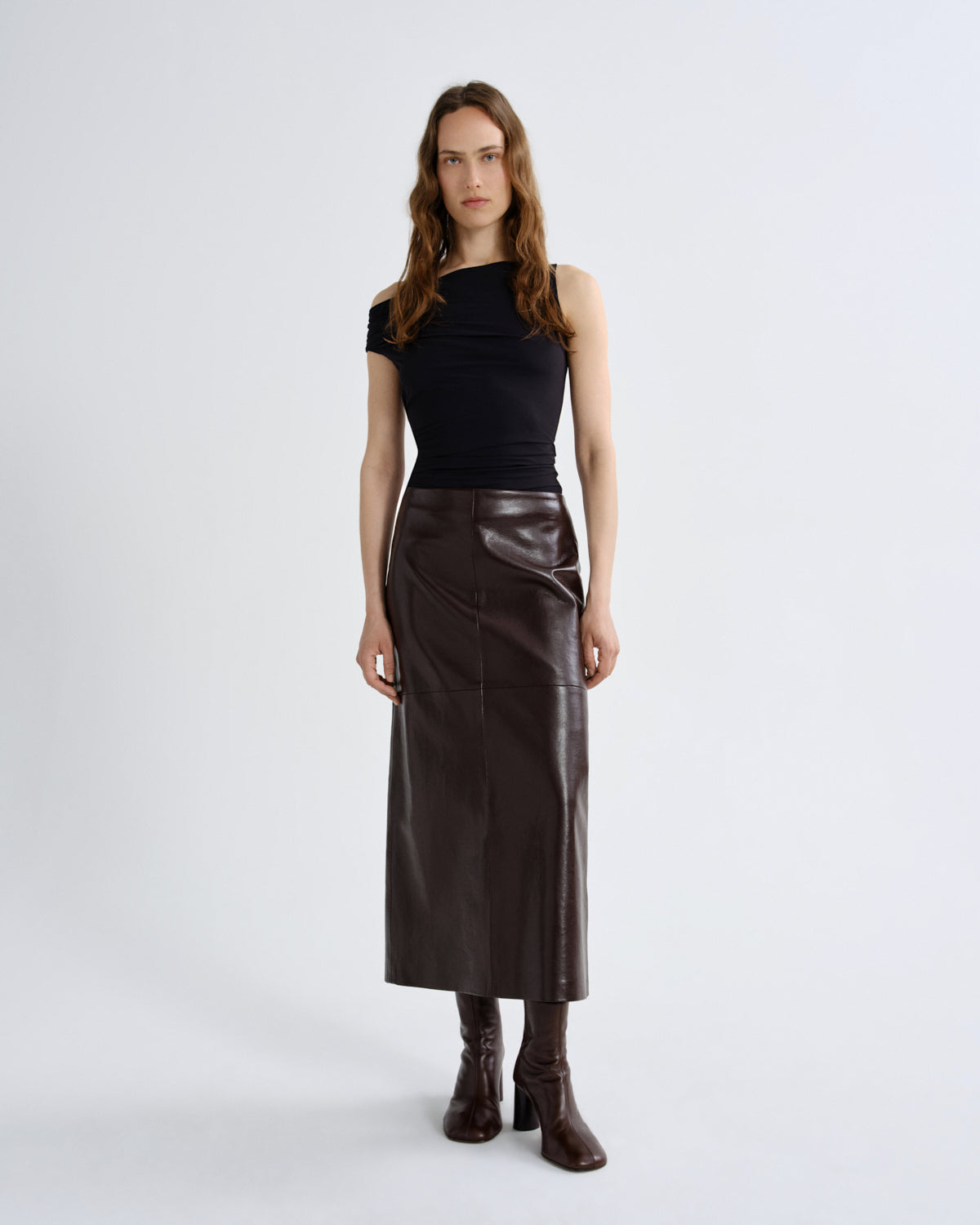 agolde-hikson-skirt-lederrock-madera-damen-braun-midi image 1
