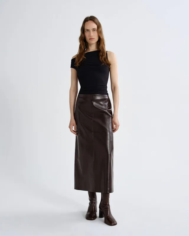 agolde-hikson-skirt-lederrock-madera-damen-braun-midi image 1