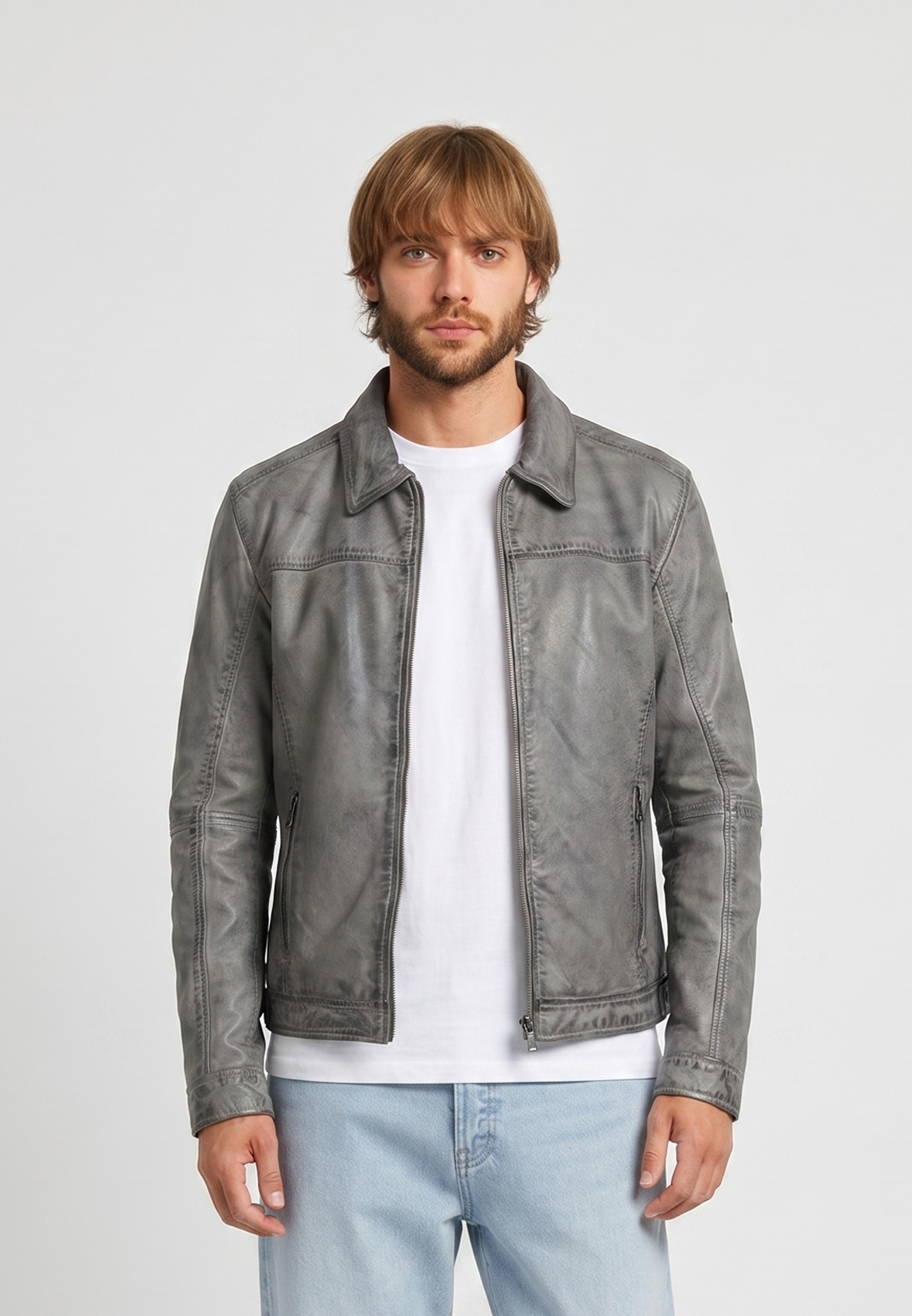 kaporal-boddy-herren-lederjacke-vintage-grau-echtleder image 2
