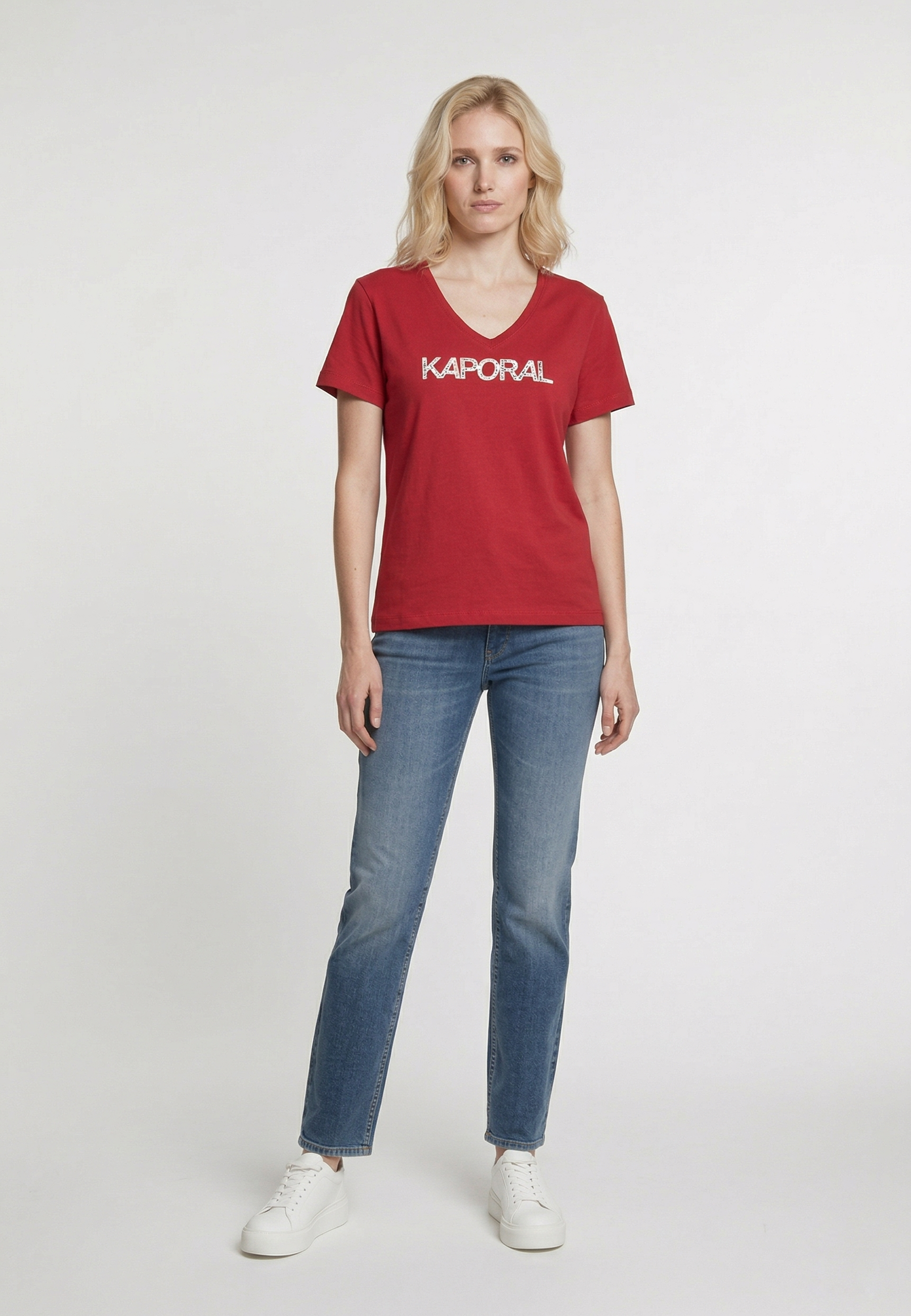 kaporal-seliv-t-shirt-damen-rot-stretch-slim-v-ausschnitt image 1