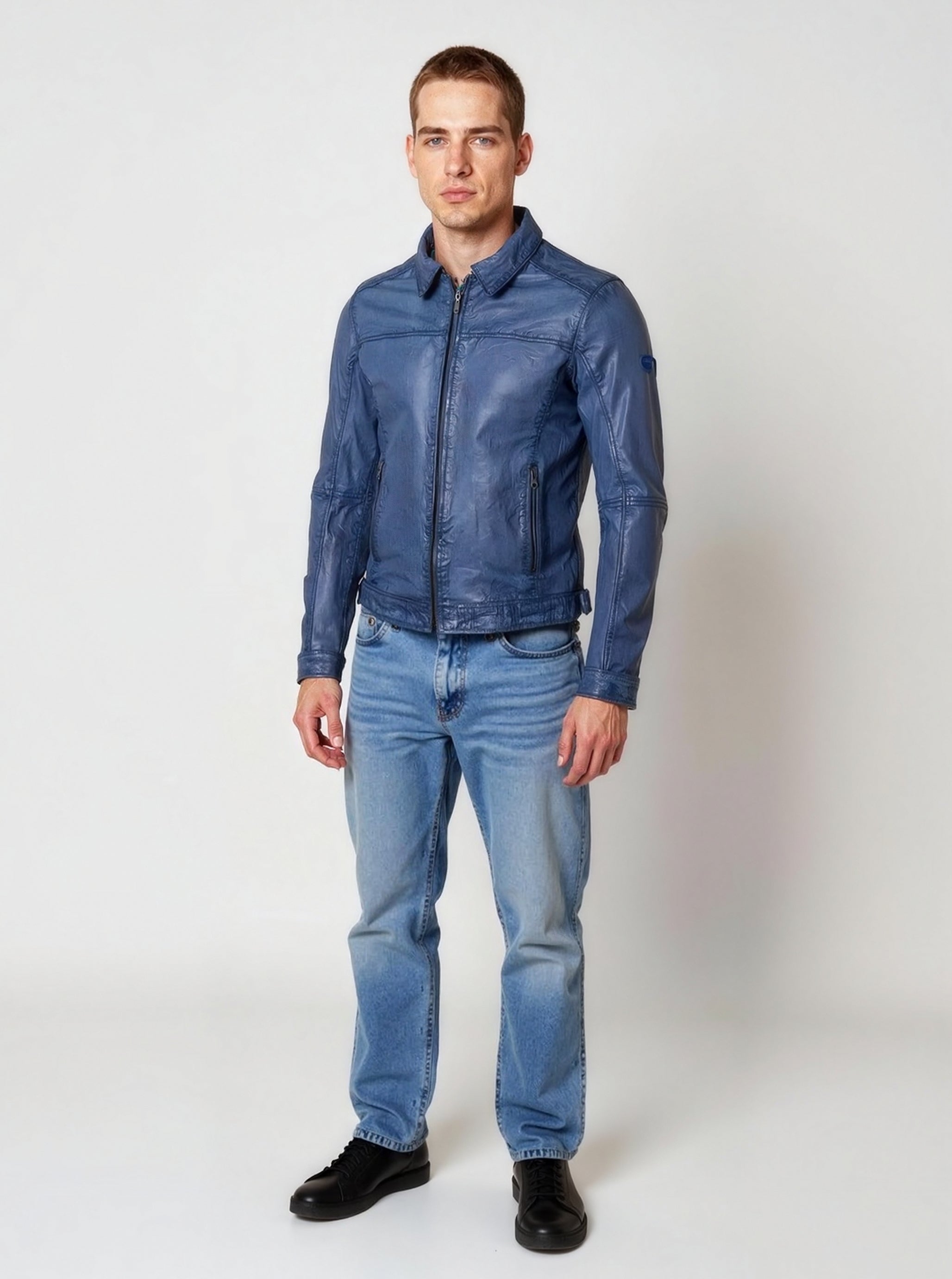 kaporal-boddy-vintage-lederjacke-herren-blau-slim-schafleder image 2