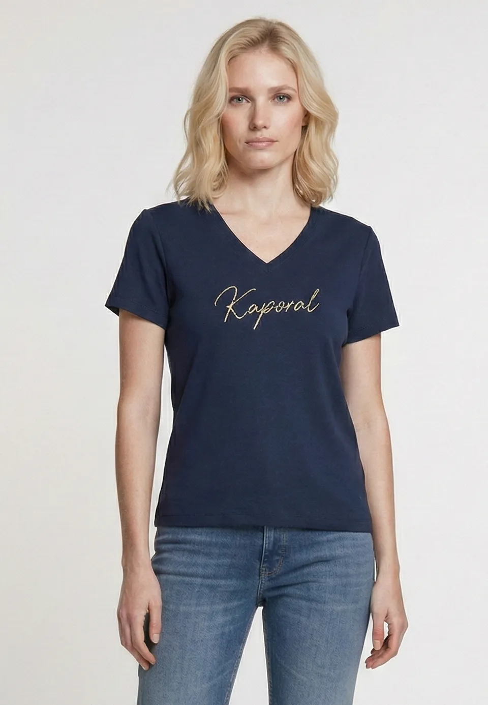 kaporal-lion-t-shirt-damen-marine-slim-stretch-v-ausschnitt image 1
