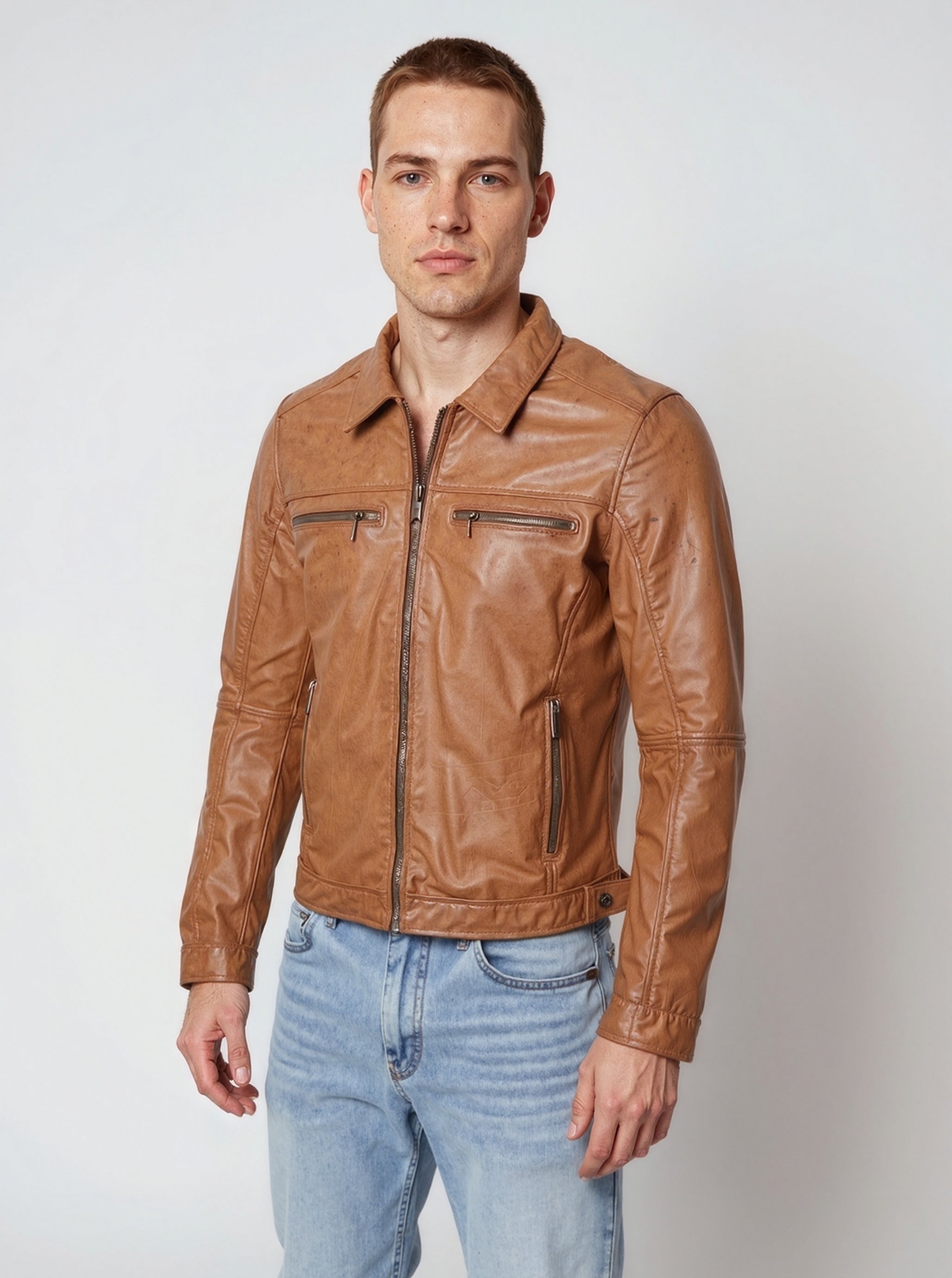 kaporal-boris-lederjacke-herren-cognac-slim-lammleder image 2