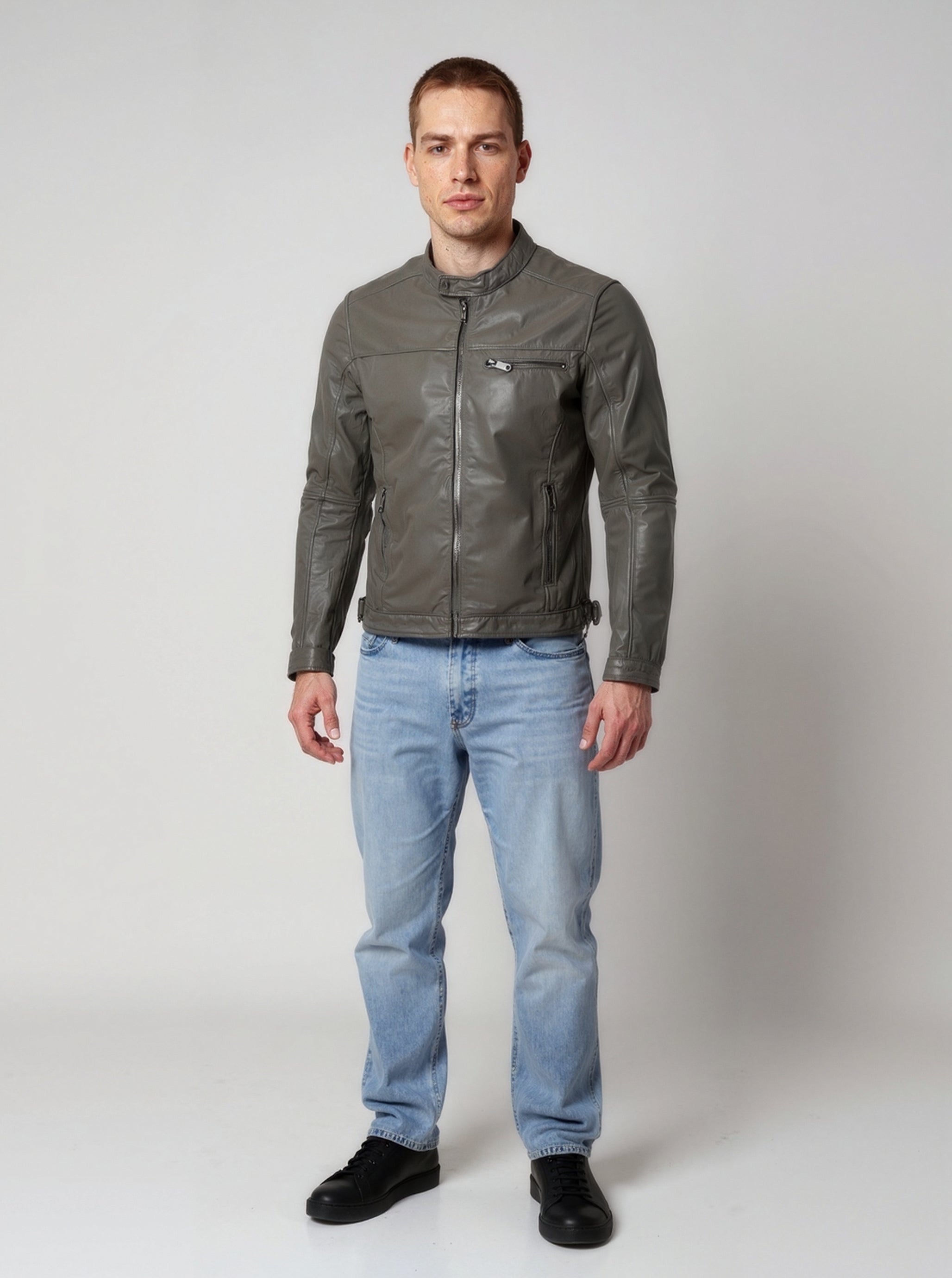 kaporal-calvin-lederjacke-herren-vintage-grau-biker-slim image 1