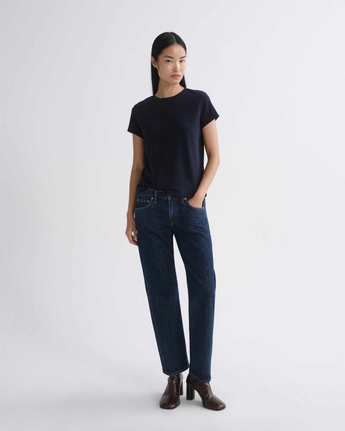 agolde-adine-long-line-t-shirt-damen-storm-dunkelblau image 3