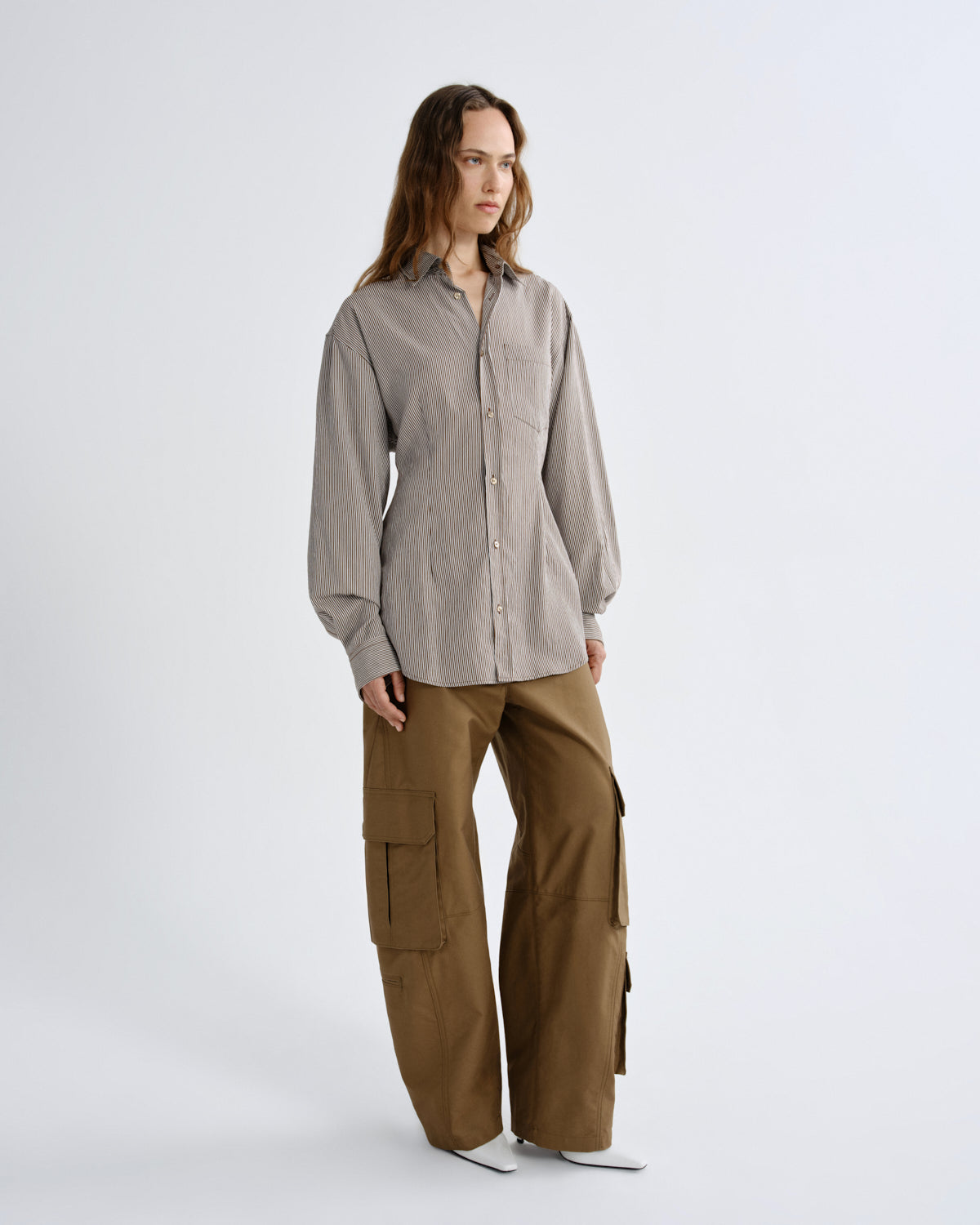 agolde-cinch-shirt-jakarta-stripe-bluse-beige-braun image 4