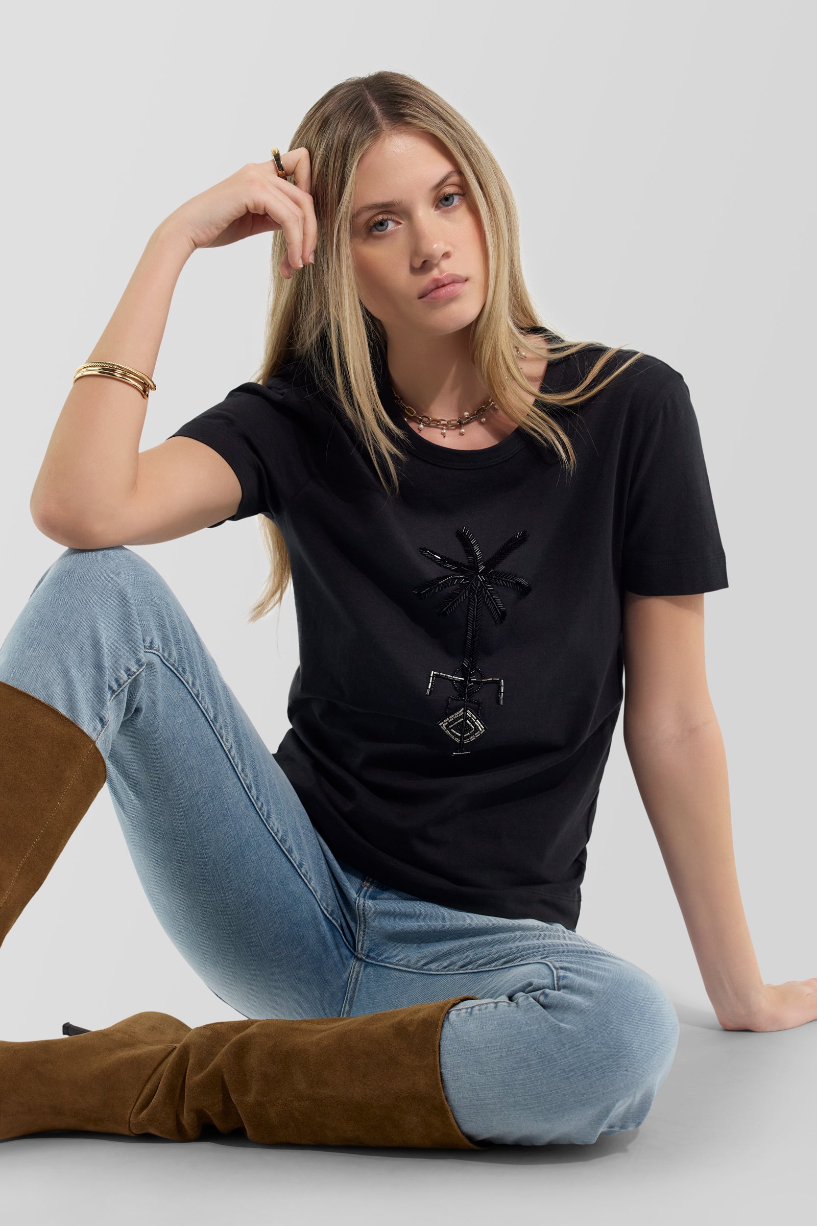 gas-telly-palm-0200-damen-t-shirt-slim-perlen-stick image 1