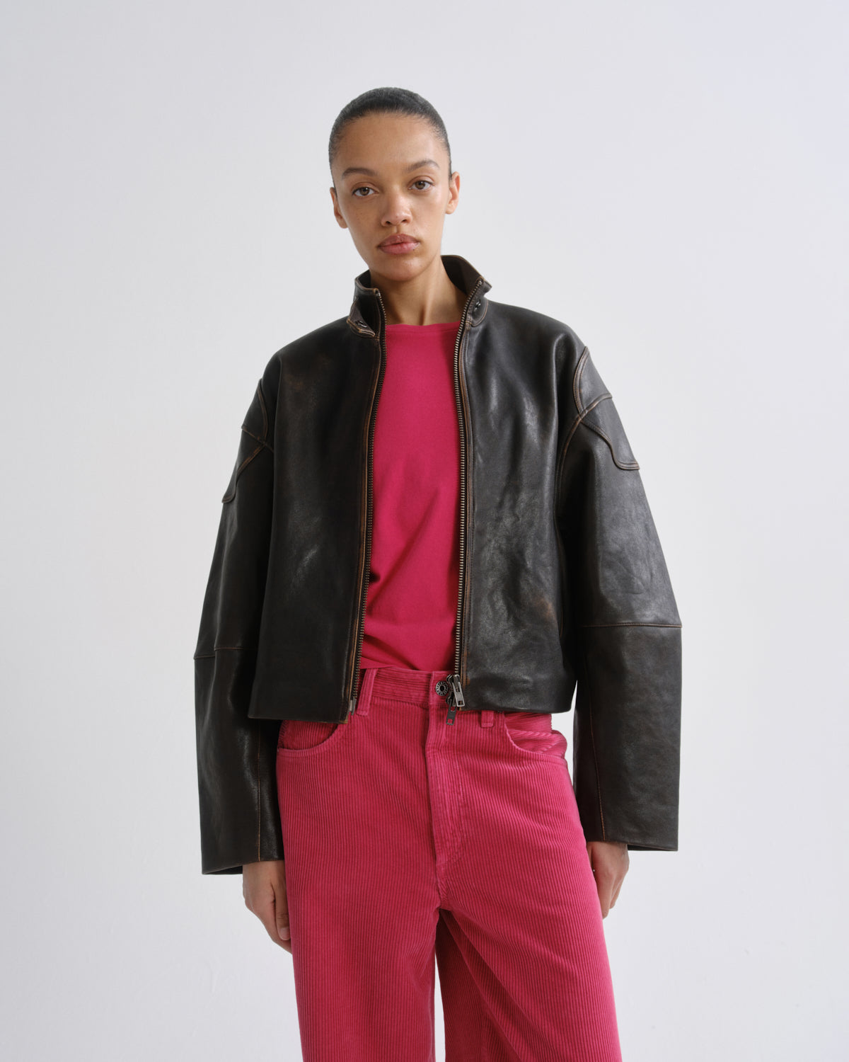 agolde-pierson-jacke-damen-chai-braun-leder-cropped image 1