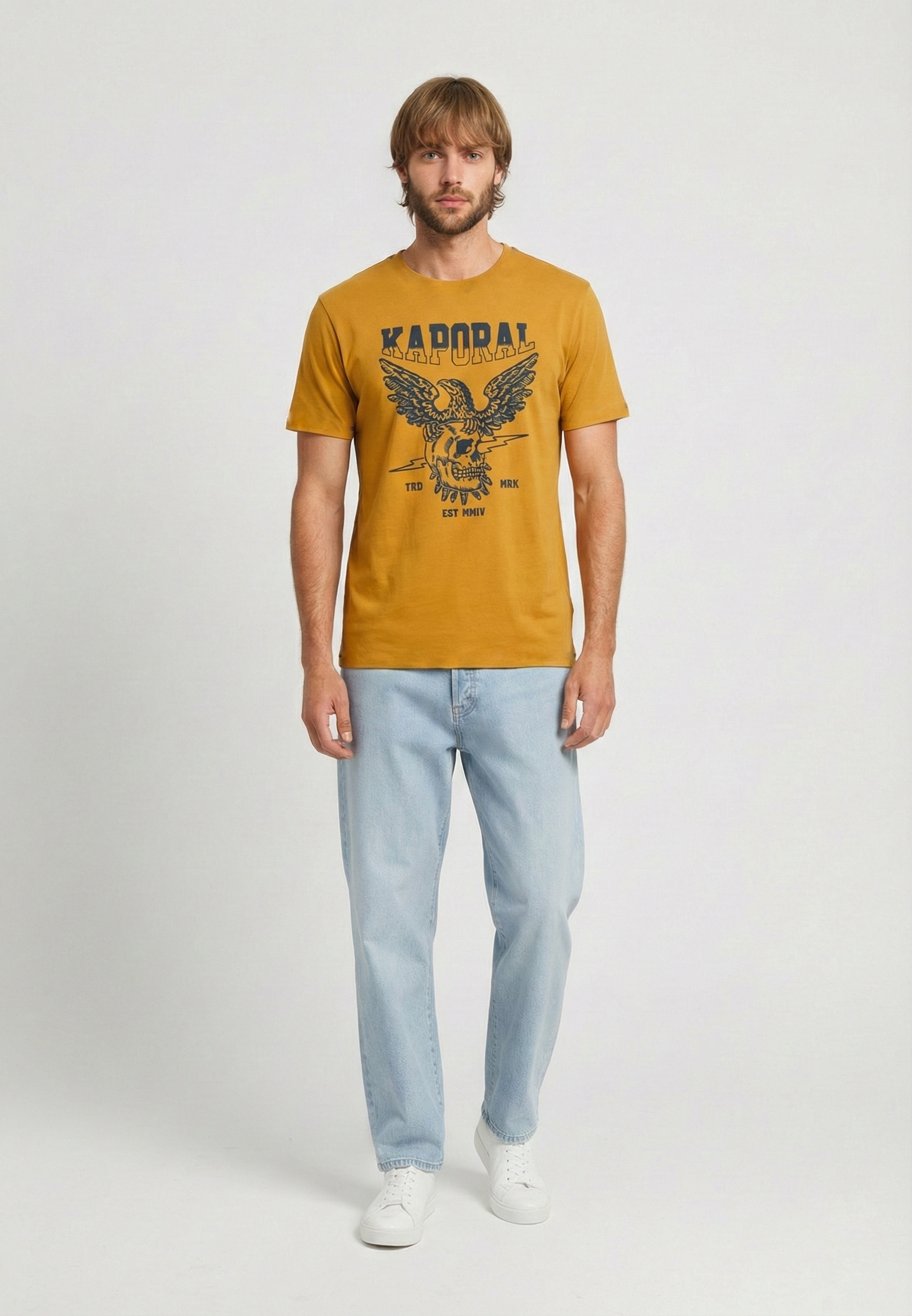 kaporal-kolding-t-shirt-herren-ocker-baumwolle-adler-print image 1