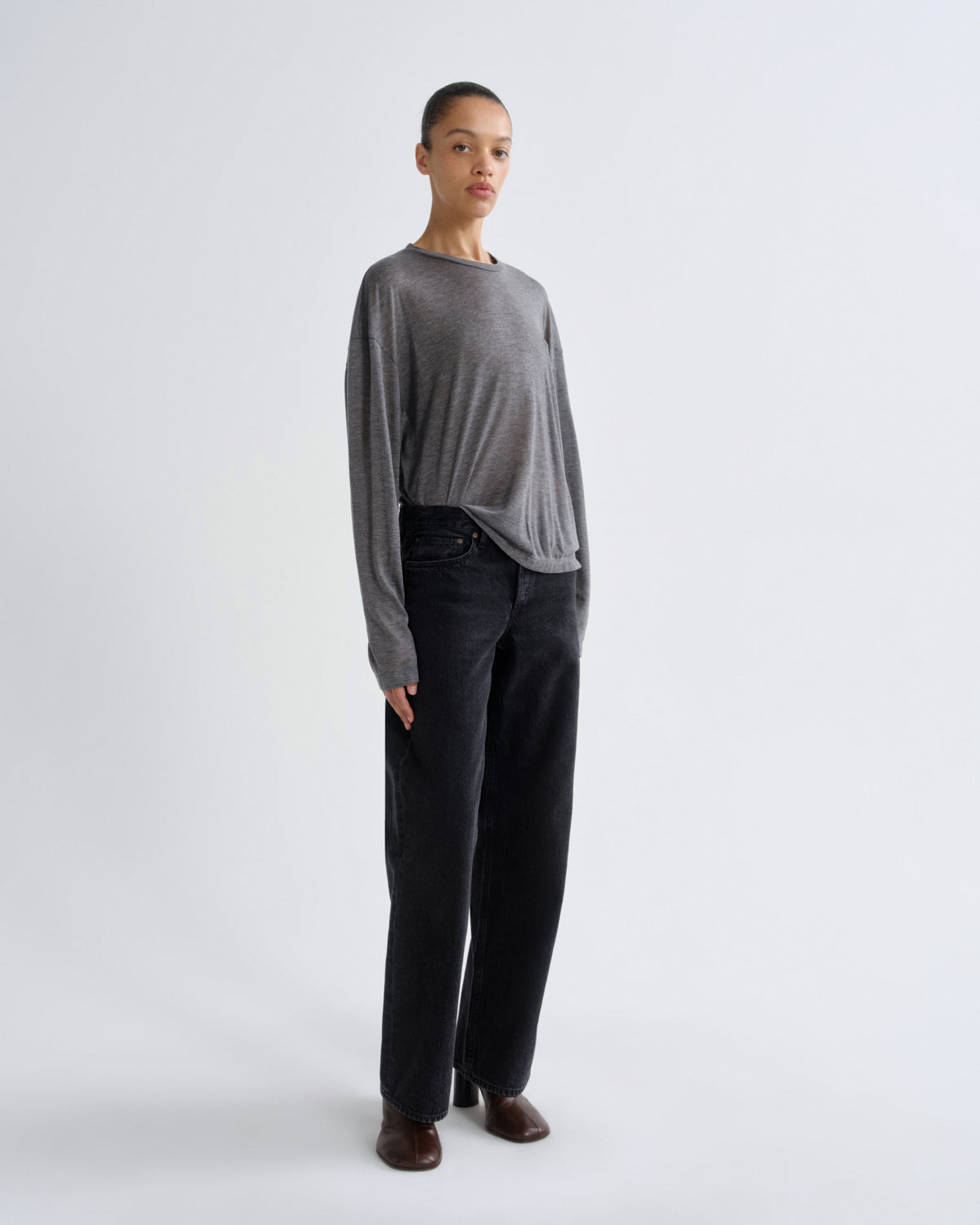 agolde-sasha-langarmshirt-grey-heather-tencel image 5