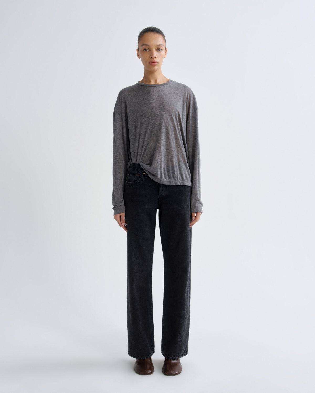 agolde-sasha-langarmshirt-grey-heather-tencel image 3