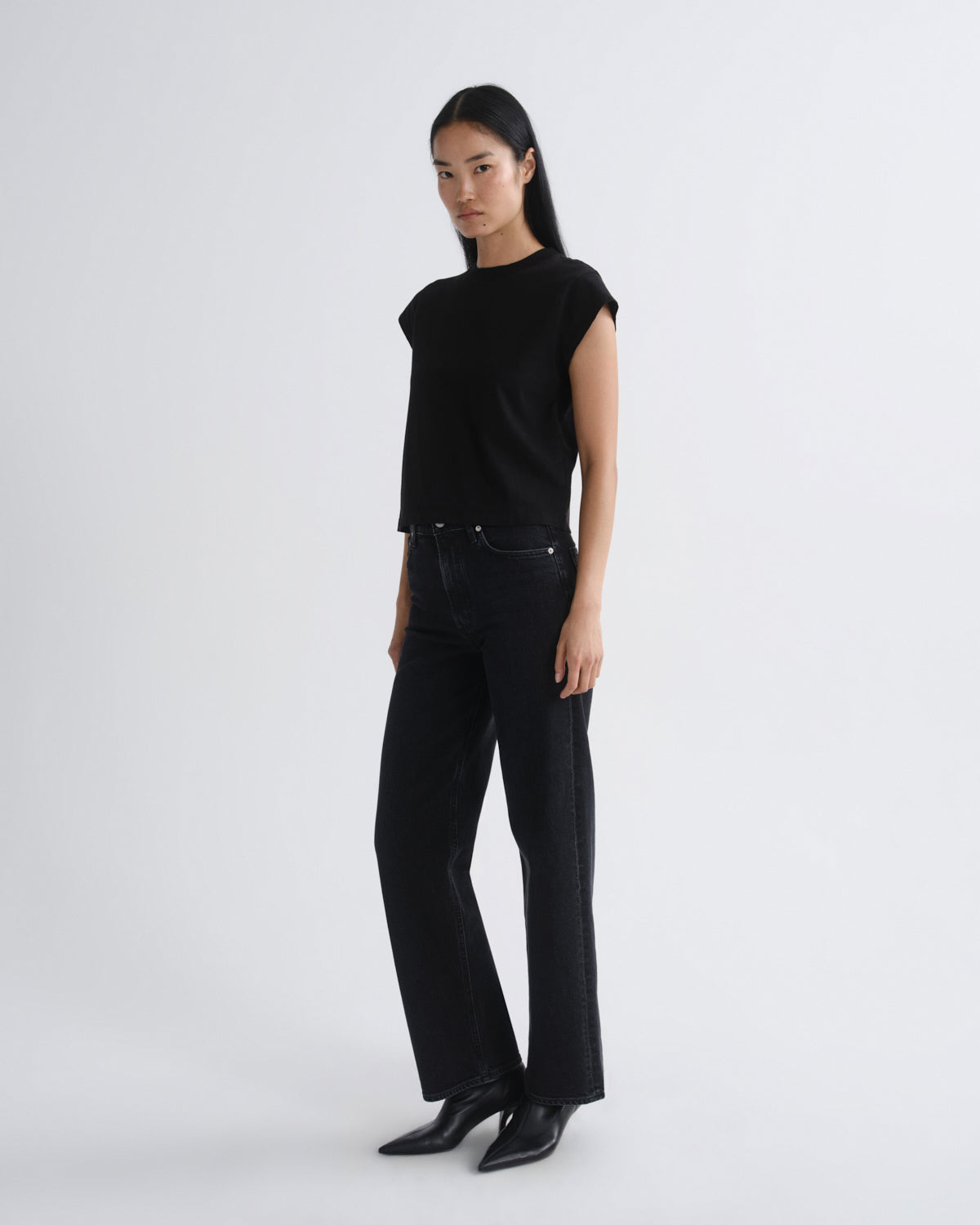 agolde-bryce-cap-sleeve-t-shirt-damen-schwarz-baumwolle image 4