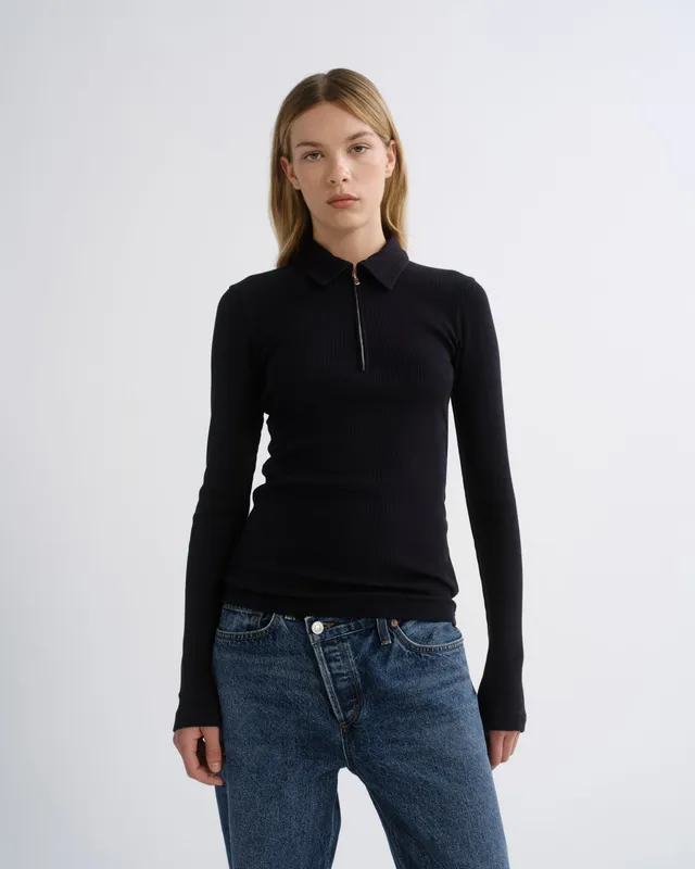 agolde-amica-zip-polo-poloshirt-obscura-dunkelblau image 1