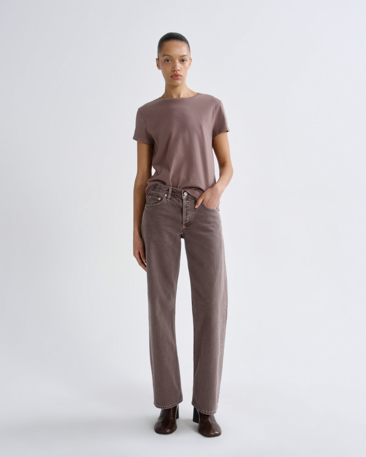 agolde-adine-longline-damen-t-shirt-mauvine-rosa image 3