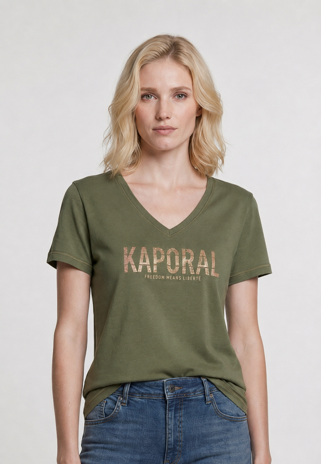 kaporal-krew-t-shirt-khaki-damen-slim-v-ausschnitt image 1