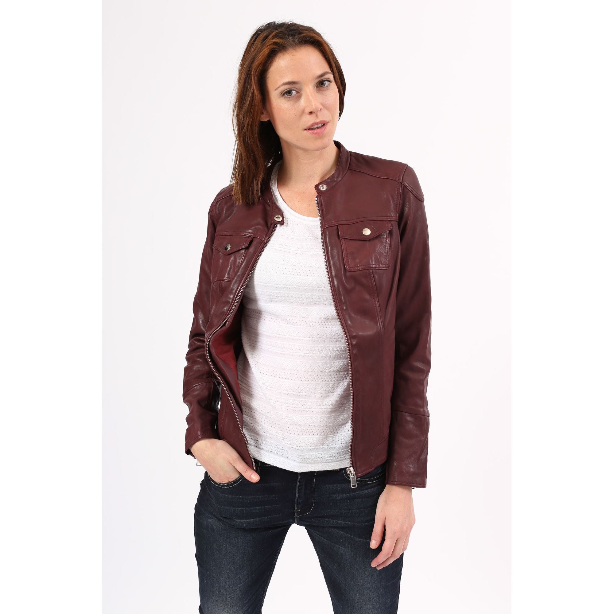 kaporal-arya-lederjacke-damen-bordeaux-lammleder-biker image 1