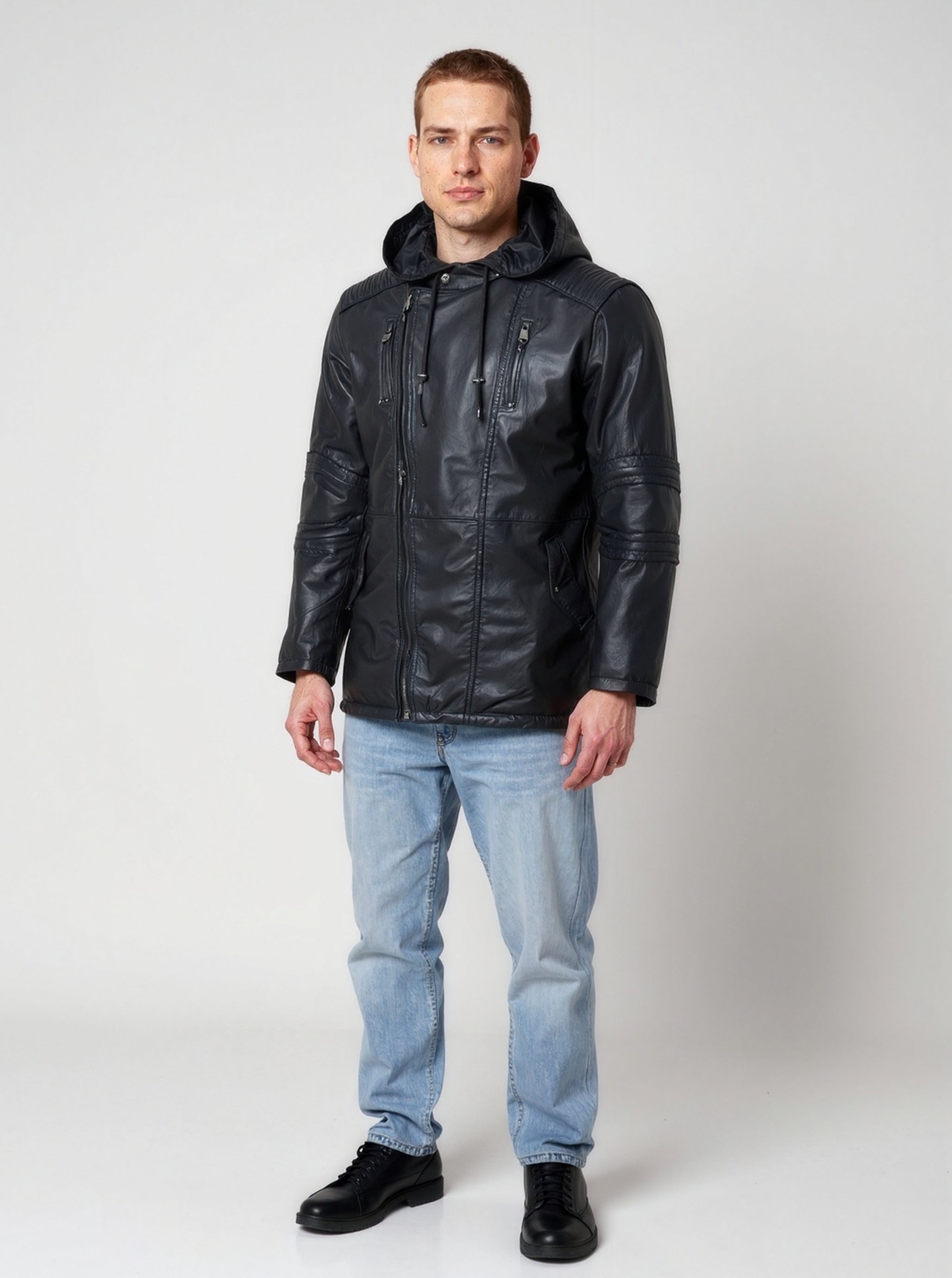 kaporal-tropic-lederjacke-schwarz-herren-regular-kapuze image 1