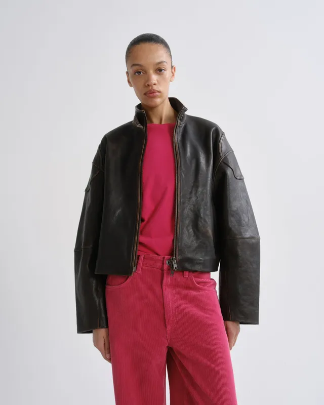 agolde-pierson-jacke-damen-chai-braun-leder-cropped image 1