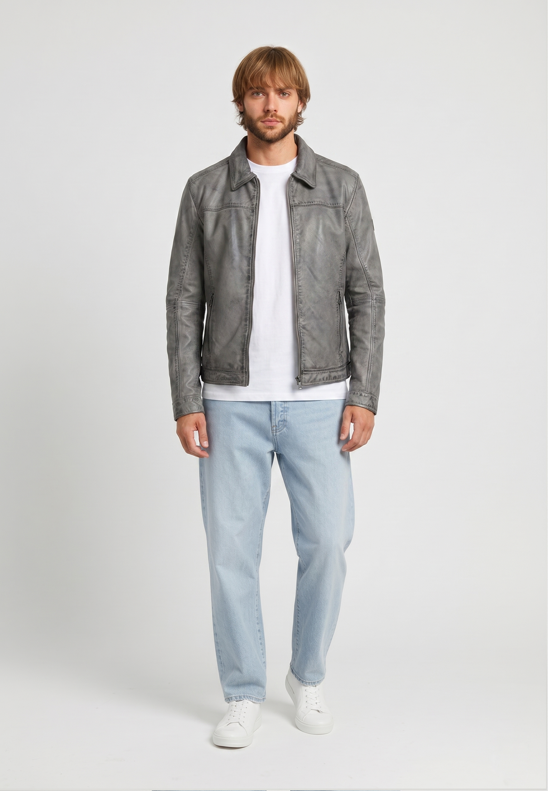 kaporal-boddy-herren-lederjacke-vintage-grau-echtleder image 1