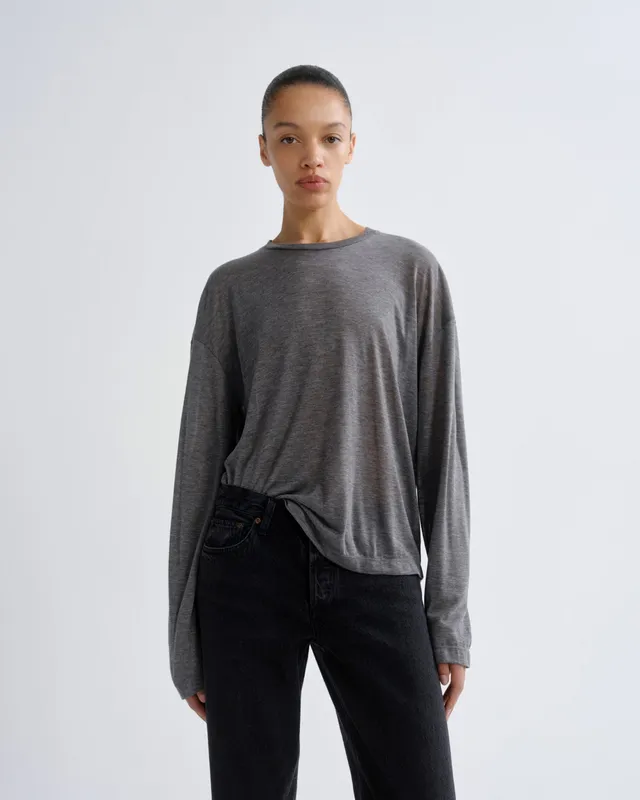 agolde-sasha-langarmshirt-grey-heather-tencel image 1
