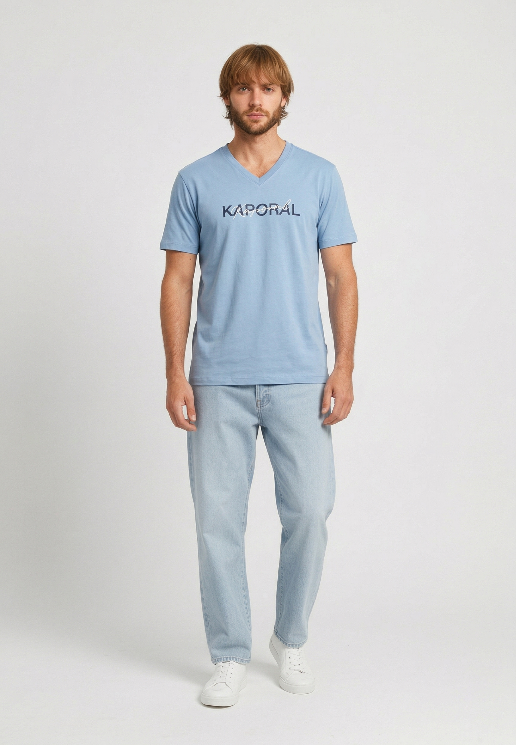 kaporal-raly-slim-t-shirt-herren-hellblau-stretch-v-ausschnitt image 1
